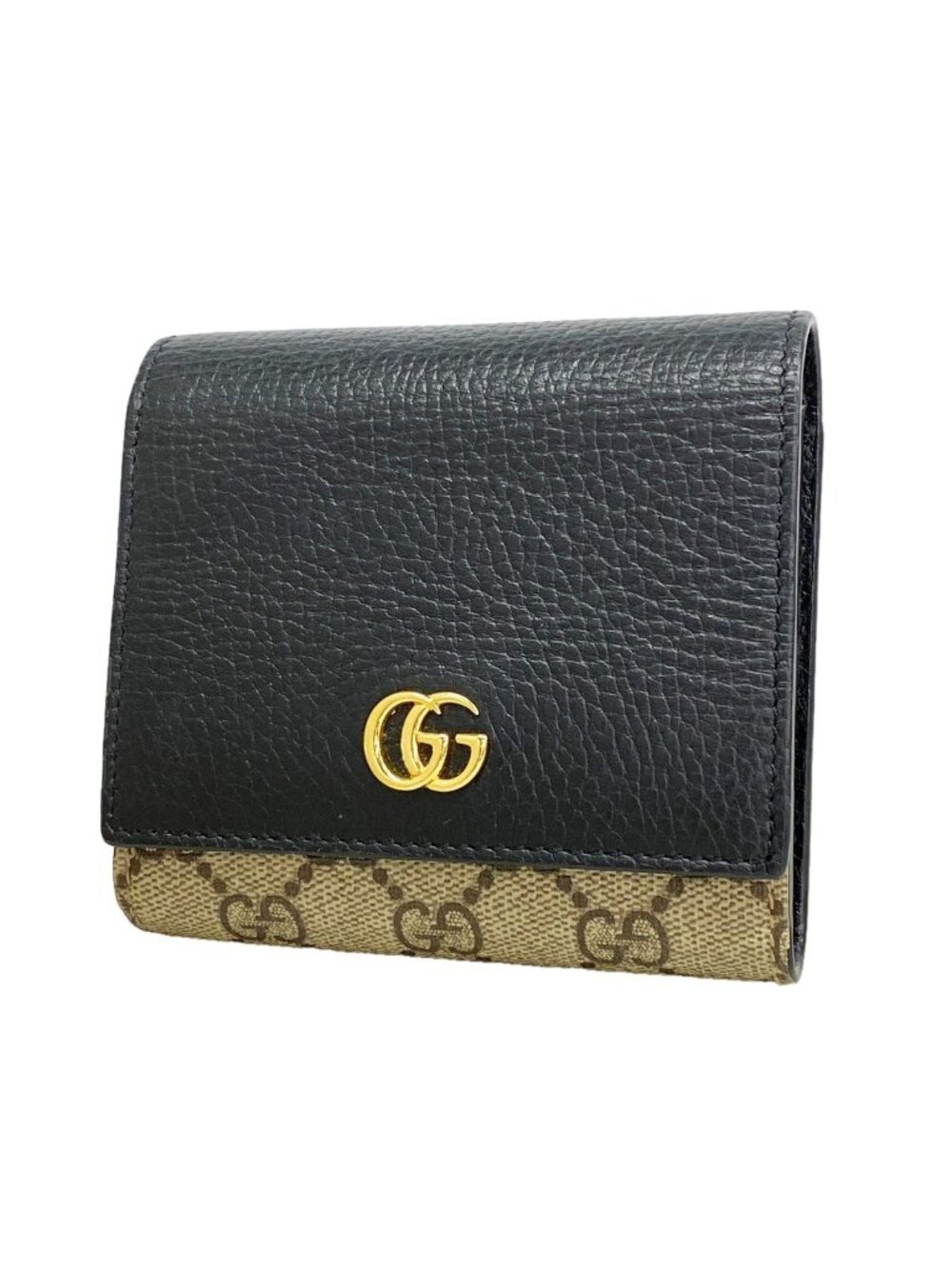 Gucci Wallet GG Marmont Supreme Leather Black Beige Gold